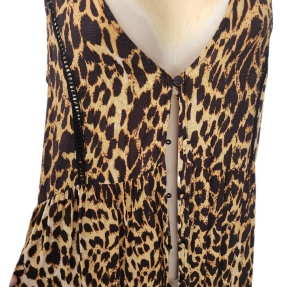 MINKPINK Dress Leopard Print 1/2 Button Down Slit Sides Loungewear Brown Size XS - Picture 9 of 16